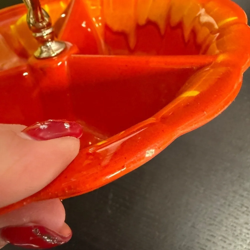 Made in USA Vintage Vibrant Orange Divided Serving Candy Relish Dish